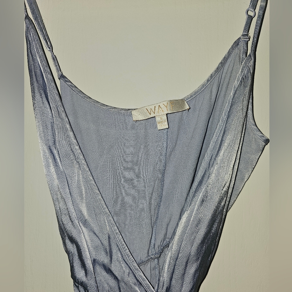 Wayf Teagan Satin Wrap Maxi Dress Ice Blue View 4